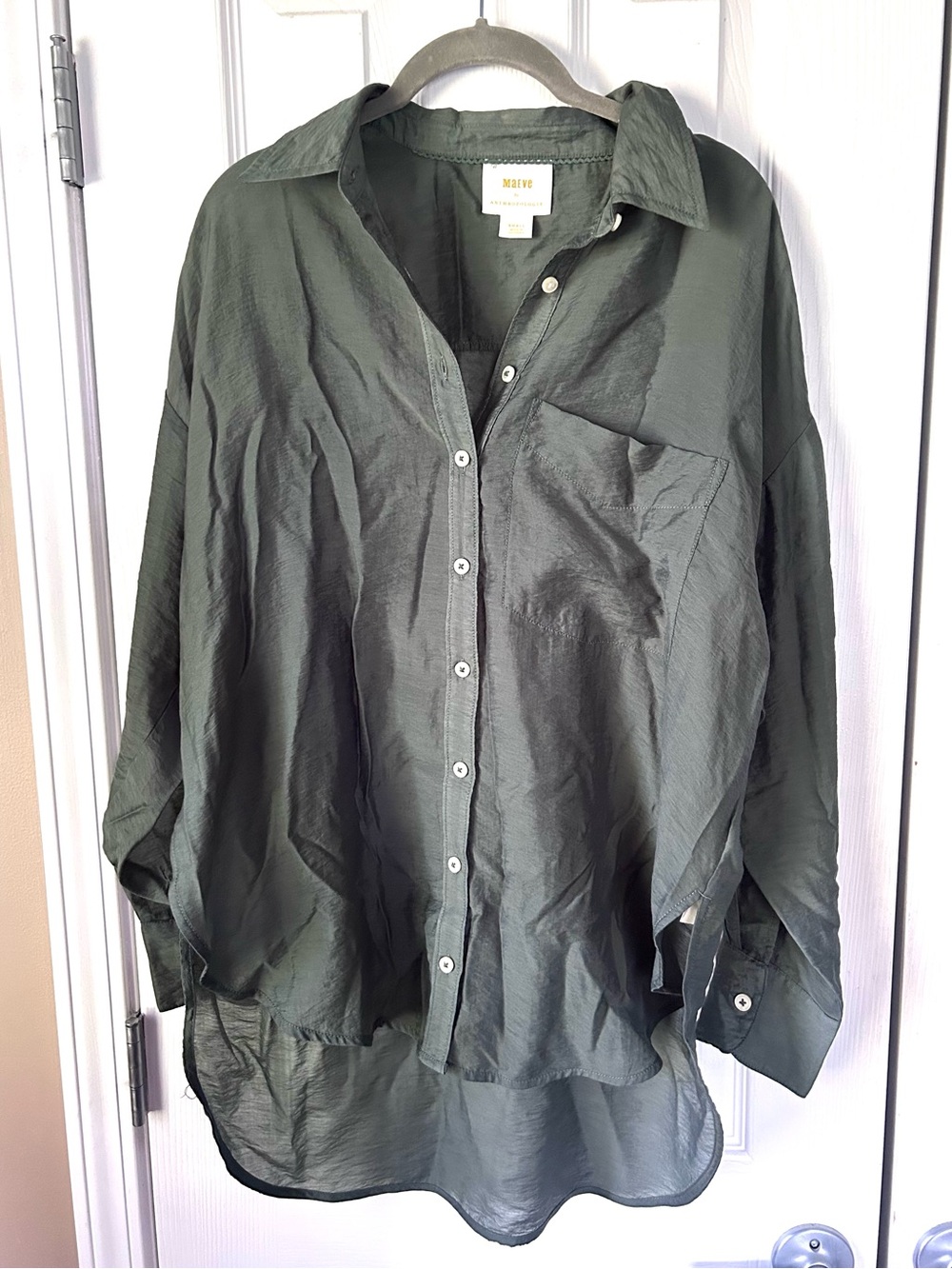 Maeve by Anthropologie Oversized Button Down Shirt Small Olive Green Lyocell